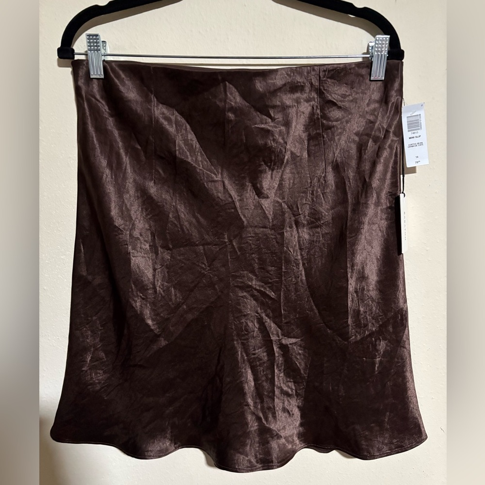 NWT! Satin Mini Skirt - Babaton Aritzia Mini Slip Skirt in Espresso Sz 14 - Picture 3 of 5